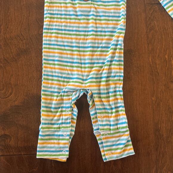 Posh Peanut Boys 6-9 Month Romper Outfit Bamboo Henley Blue Yellow Striped - Picture 2 of 6